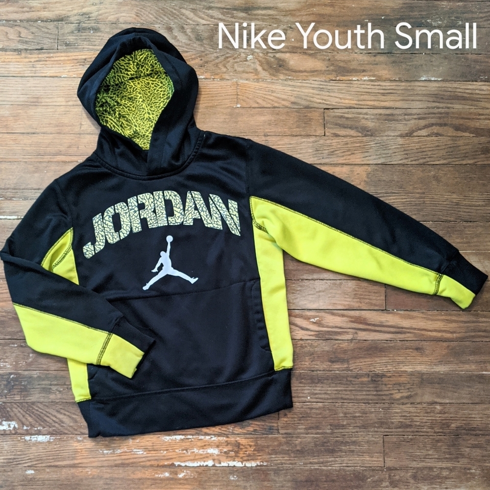 Boys Hooded Sweatshirt Nike Small Black Yellow